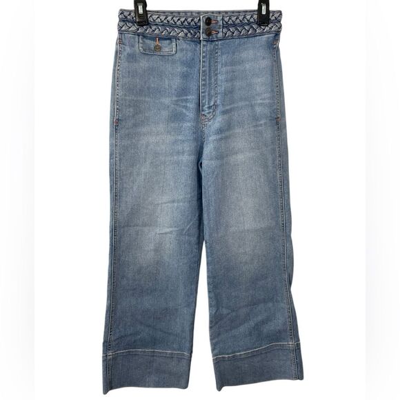 Current/Elliott Braided High Waist Cropped Camp Jeans in Light Blue Wash Size 27 - Picture 4 of 12